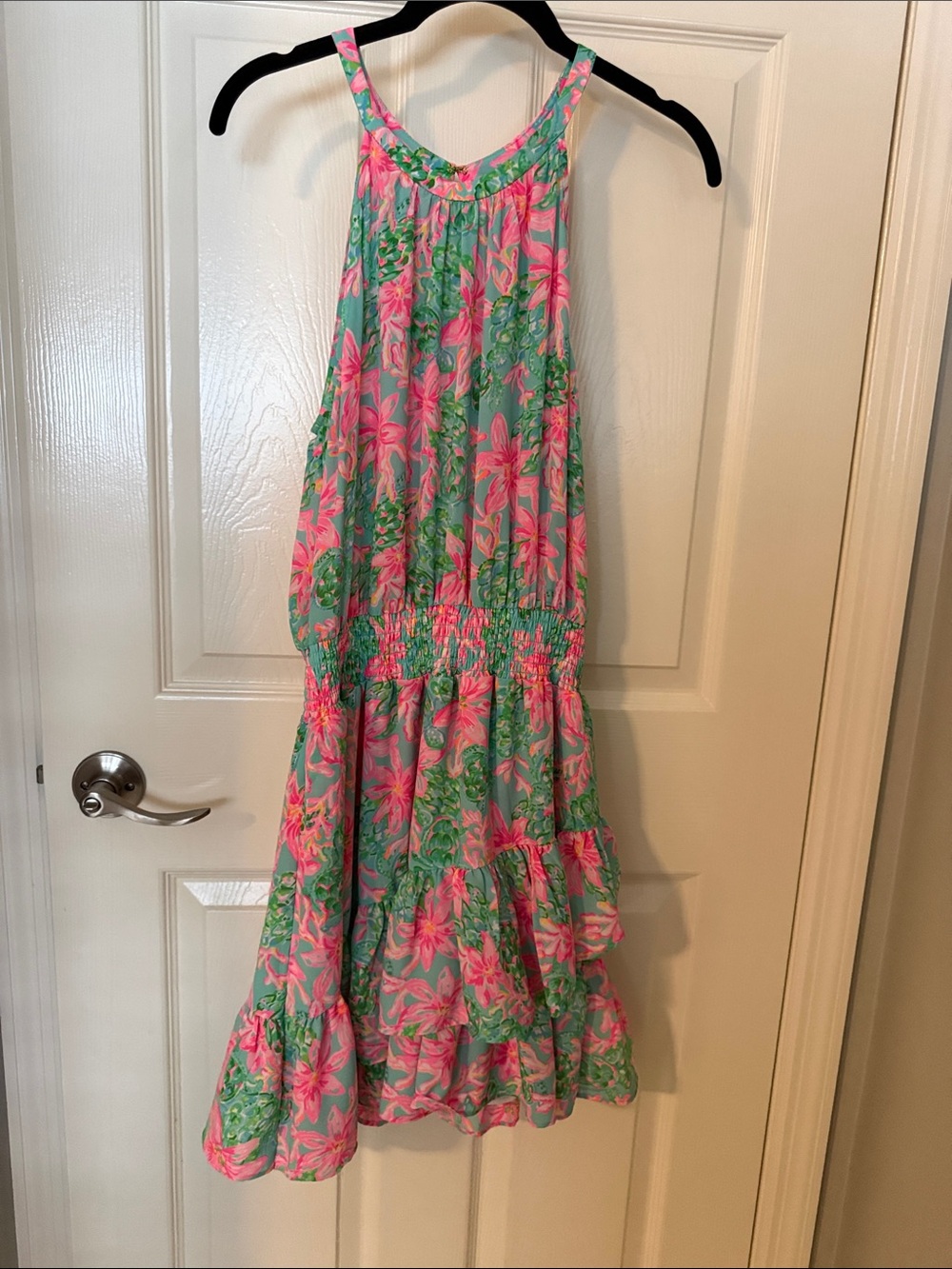 Lilly Pulitzer Pink and Aqua Floral Halter Sundress